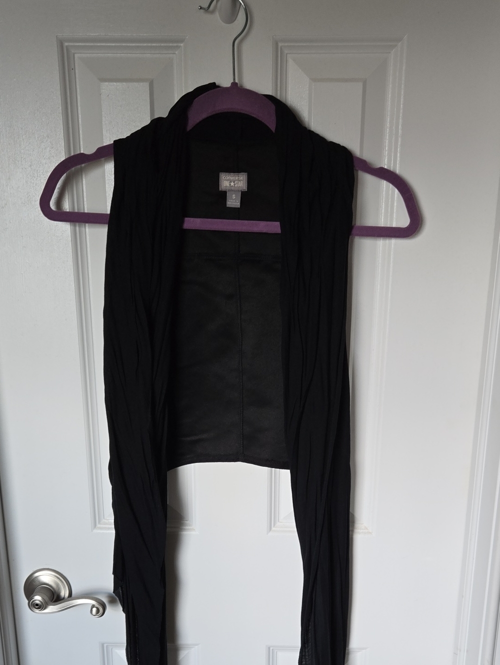 Converse Black Open-Front Long Drape Cardigan